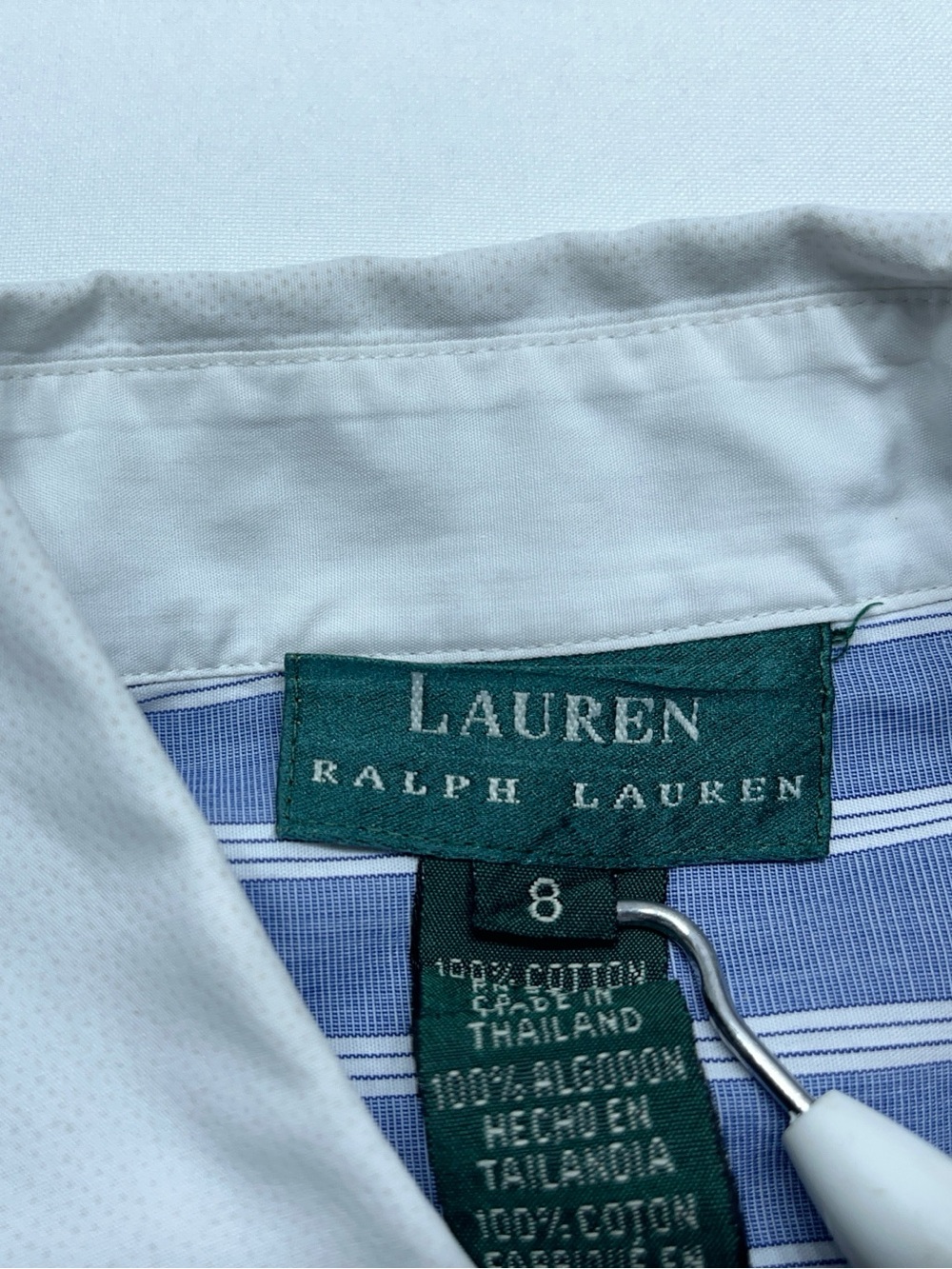 Lauren Ralph Lauren French Cuff Button Down Shirt Womens 8 Blue White Striped - Picture 7 of 13